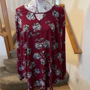 Torrid Burgundy Floral Long Sleeve Blouse